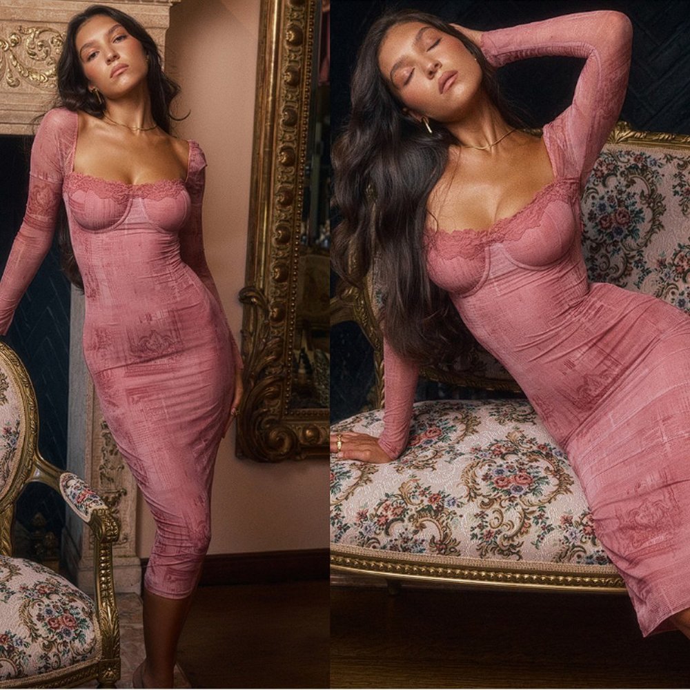 House of CB 'Seraphina' Pink Print Corset dress NWOT - Picture 4 of 11